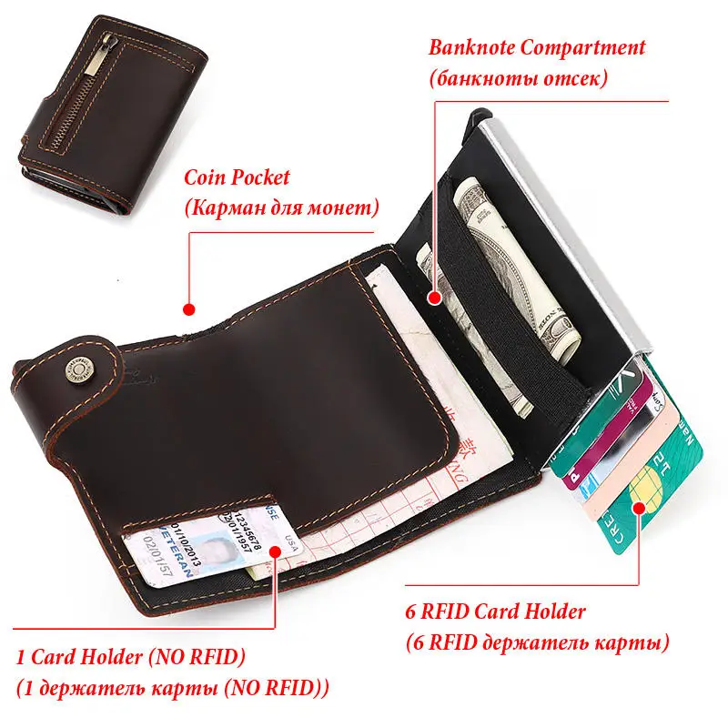 TS Leather RFID Blocking  Pop Up card holder Aluminum Card Case Business ID anti-theft wallet card holder
