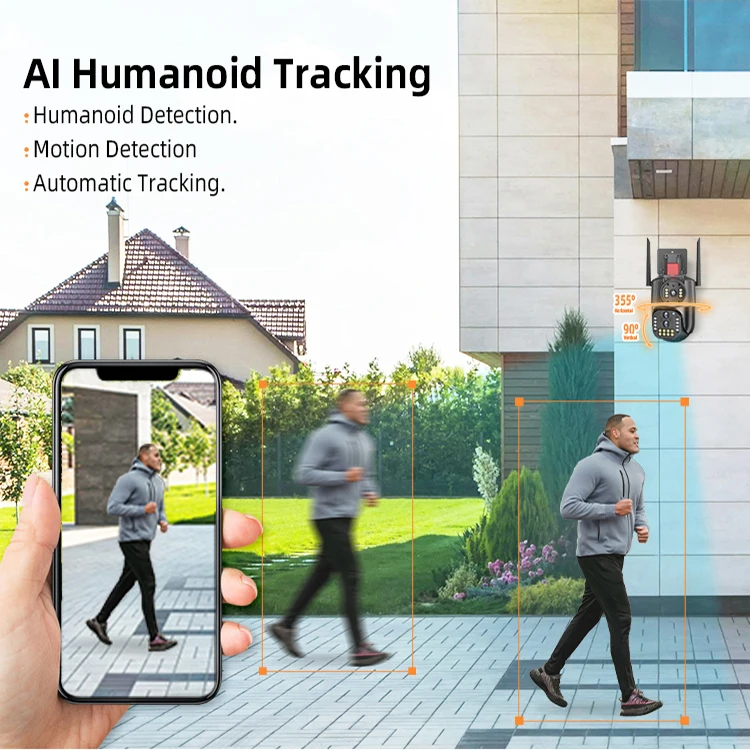 9MP IP Camara PTZ 3 Lens 10X Zoom AI Support Memory Card Motion Tracking V380 Network Wifi CCTV Camera