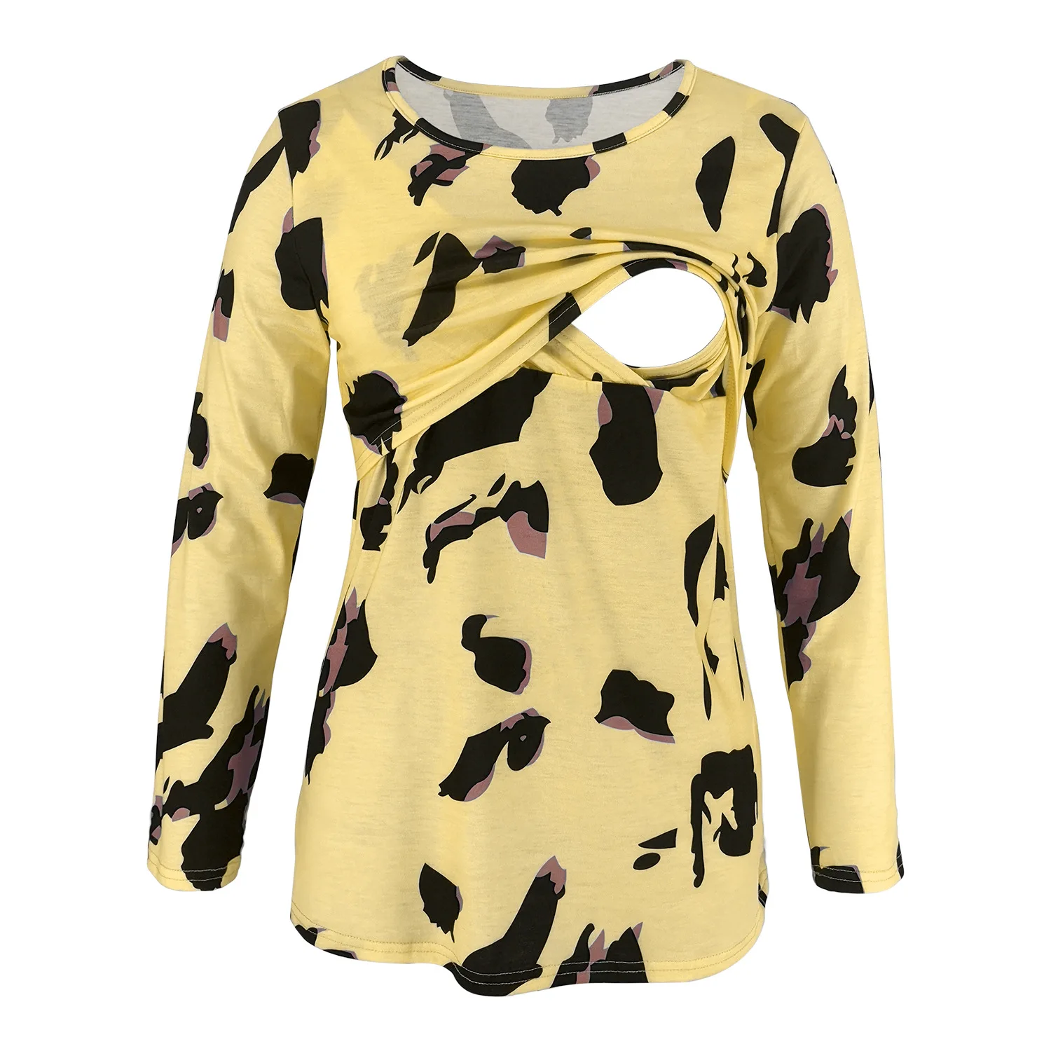 Womens round neck long Sleeve floral leopard print Layered Maternity clothes Breastfeeding tee shirt Nursing Tunic Tops