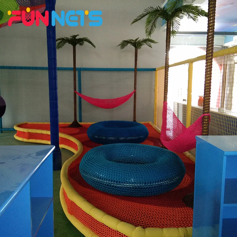 
hand knitted climbing island rope net of recreation equipment 