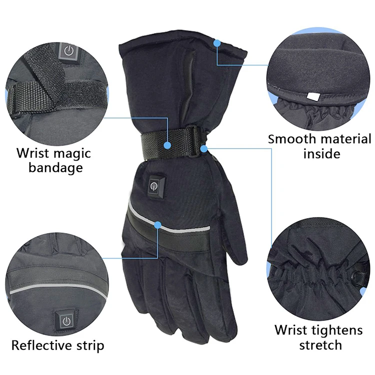 Wholesale Outdoor Waterproof Non-Slip Premium Rechargeable Battery Ski Heated Thermo Safety Warmer Gloves for Winter Windproof