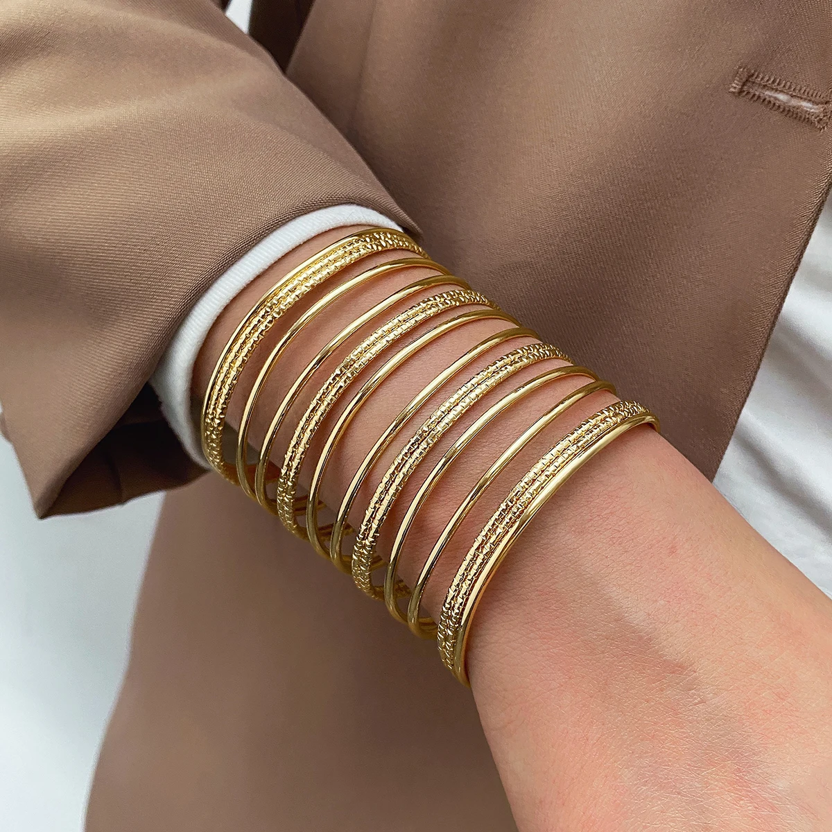 KISSWIFE Gold Color Punk Style Geometric Big Circle Charm Bracelet Opening Bangle For Women Jewelry
