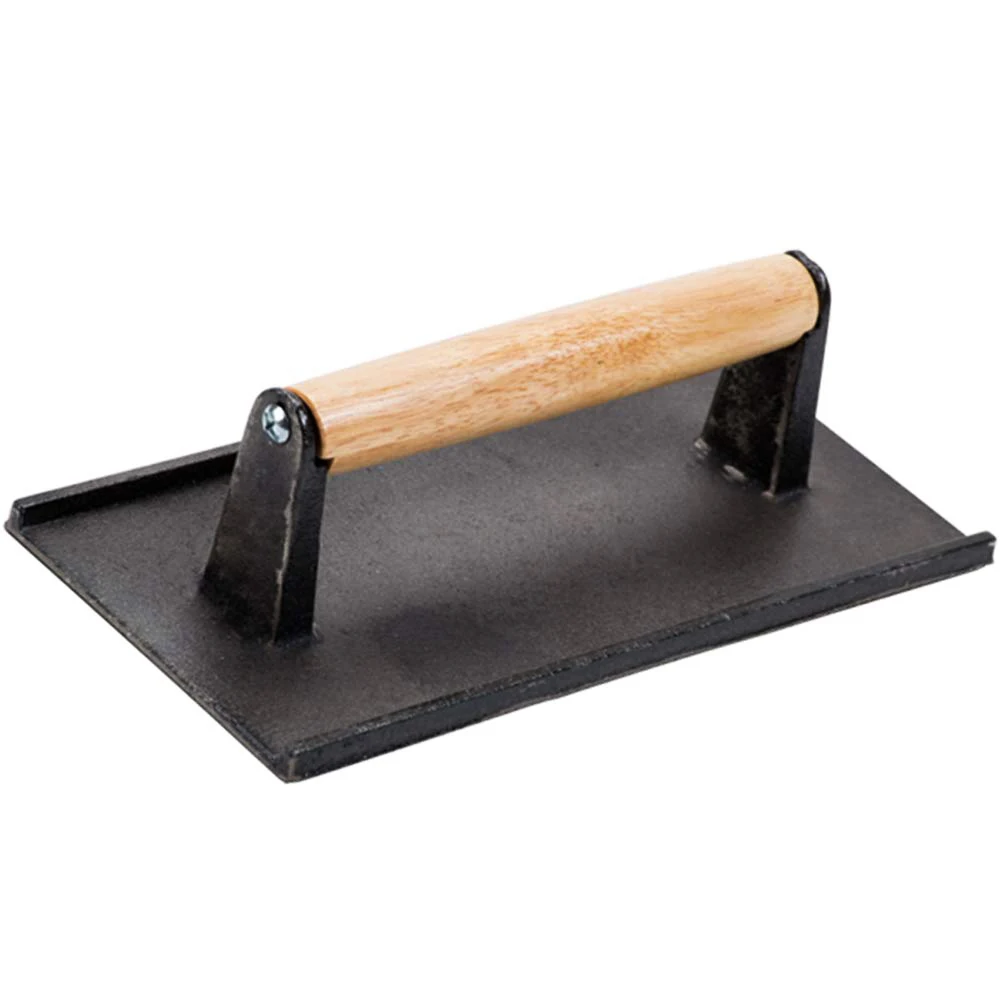 Kitchen Utensils Cast Iron Barbecue BBQ Grill Steak Heavy-weight Bacon Sausage Bacon Burger Grill Press With Wooden Handle