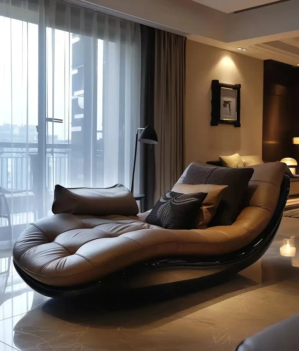 Ancient style recline sofa chair study balcony Wabi-Sabi grand flat villa casual single retro lazy sofa
