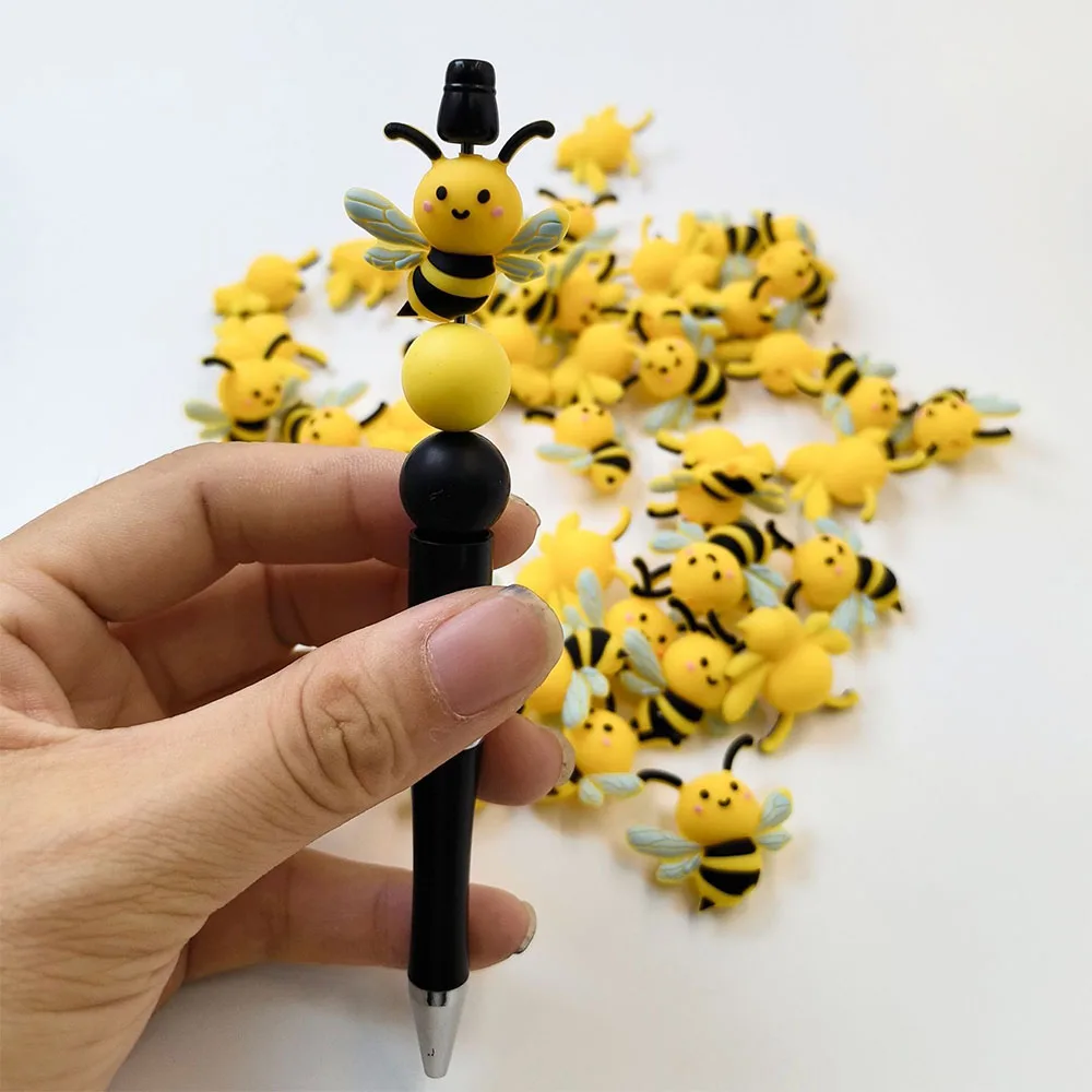 New Design Food Grade Cartoon Elephant Bee Bear Charms Diy Accessories 3d Silicone Focal Beads For Beaded Pen Making