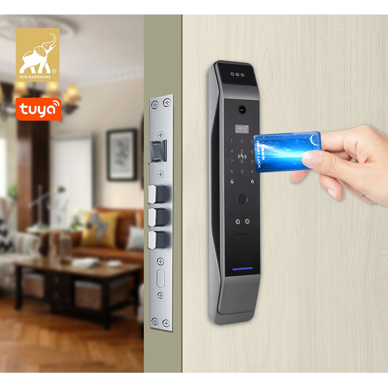 Умный Цифровой электронный дверной замок HJD с биометрическими отпечатками пальцев, дверные замки, ручки, карта ключей