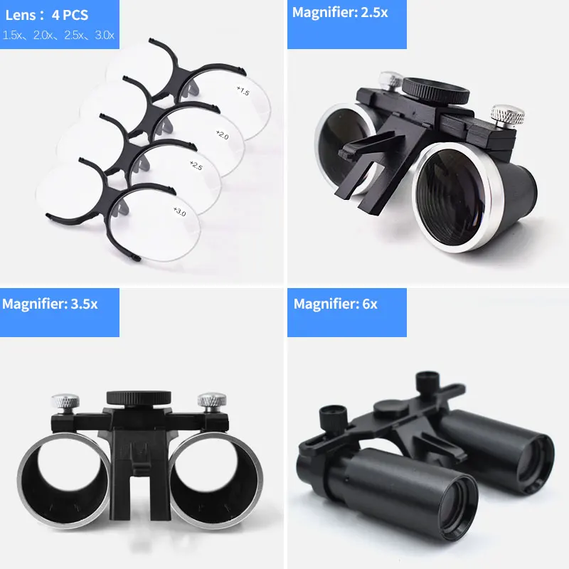 Dental Surgical Headlight 6X Magnification Binocular / Dental Loupes With Light For Lab Equipment Headlamp