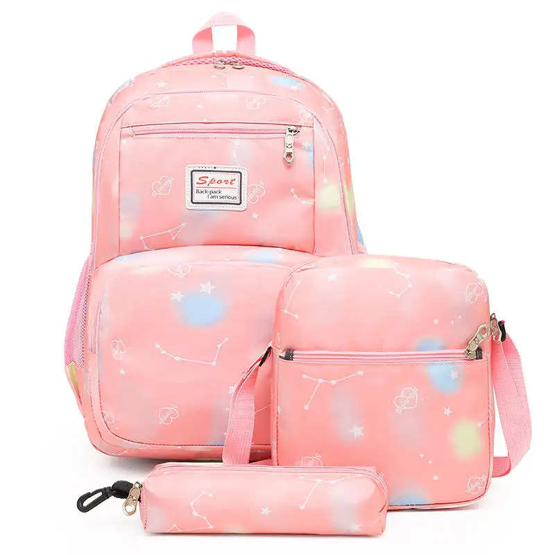New trendy brand fashion casual college style flower backpack waterproof printed cloth three piece set girls school bags