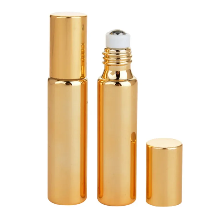 Empty Perfume 3ml Pure Color Plated Glass Roll Bottle Sliver Gold Perfume oil roll on glass bottle with steel roller ball