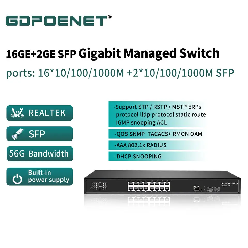 10/100/1000mbps CCTV System L2 Managed Network Switch 8 16 24 48 port Gigabit PoE Switch with SFP Port