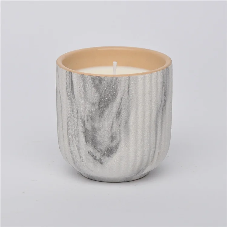 Modern Home Decoration Matte Cylinder Marble Tea Light Candle Container Decorative Candle Jars Ceramic Candle Jar