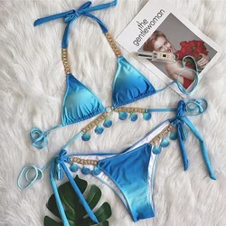 Fashion Gradient Beach Wear Two Piece Set Women Bras Briefs Split Fitness Swimwear Design Summer Backless Women Bath Suit Bikini