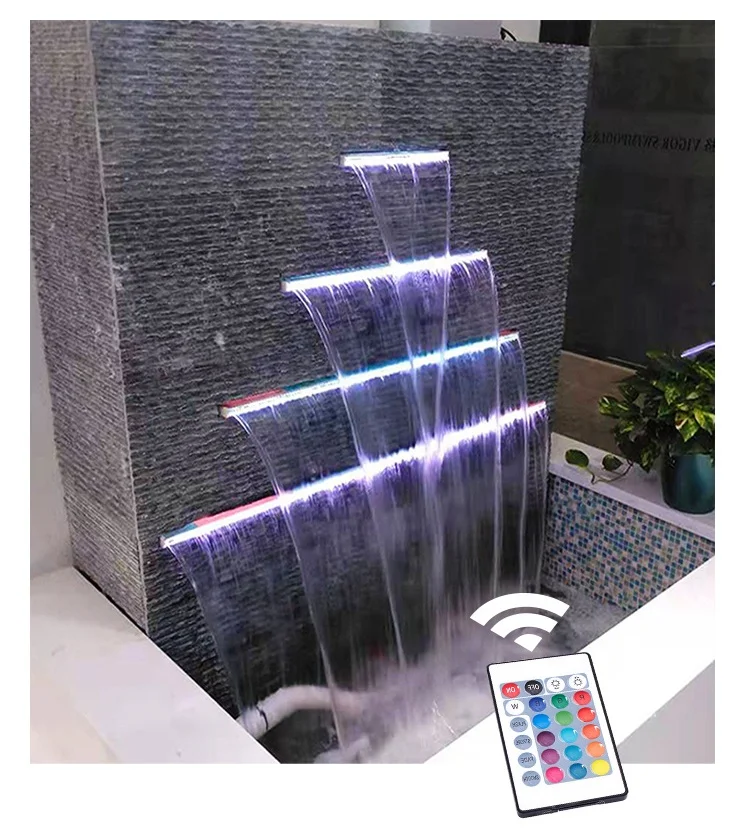 Factory Price RGB DC 12V Cascade Water Descent Outdoor Artificial Garden Outdoor LED Waterfalls Light
