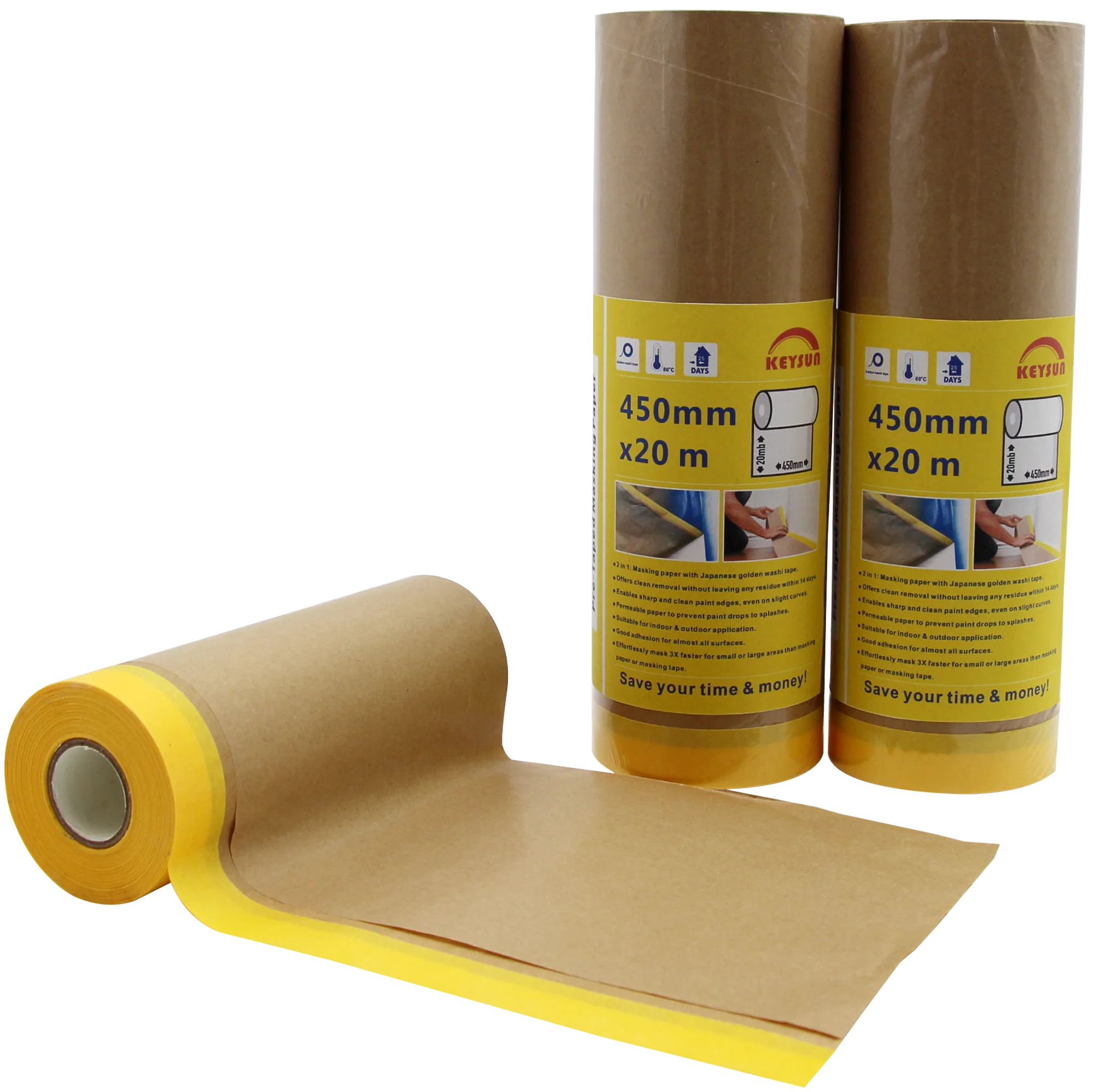 Keysun pre-taped masking paper for car or house painting