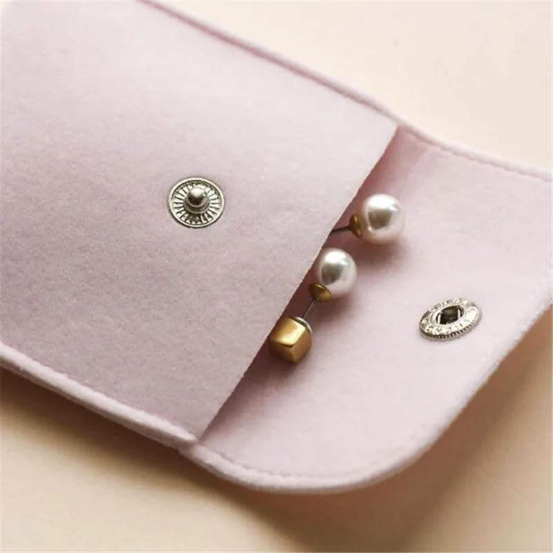 Fashion Button Flat Packaging Jewelry Pouch Small Blue Pink Pocket Envelope Velvet Jewelry Bag