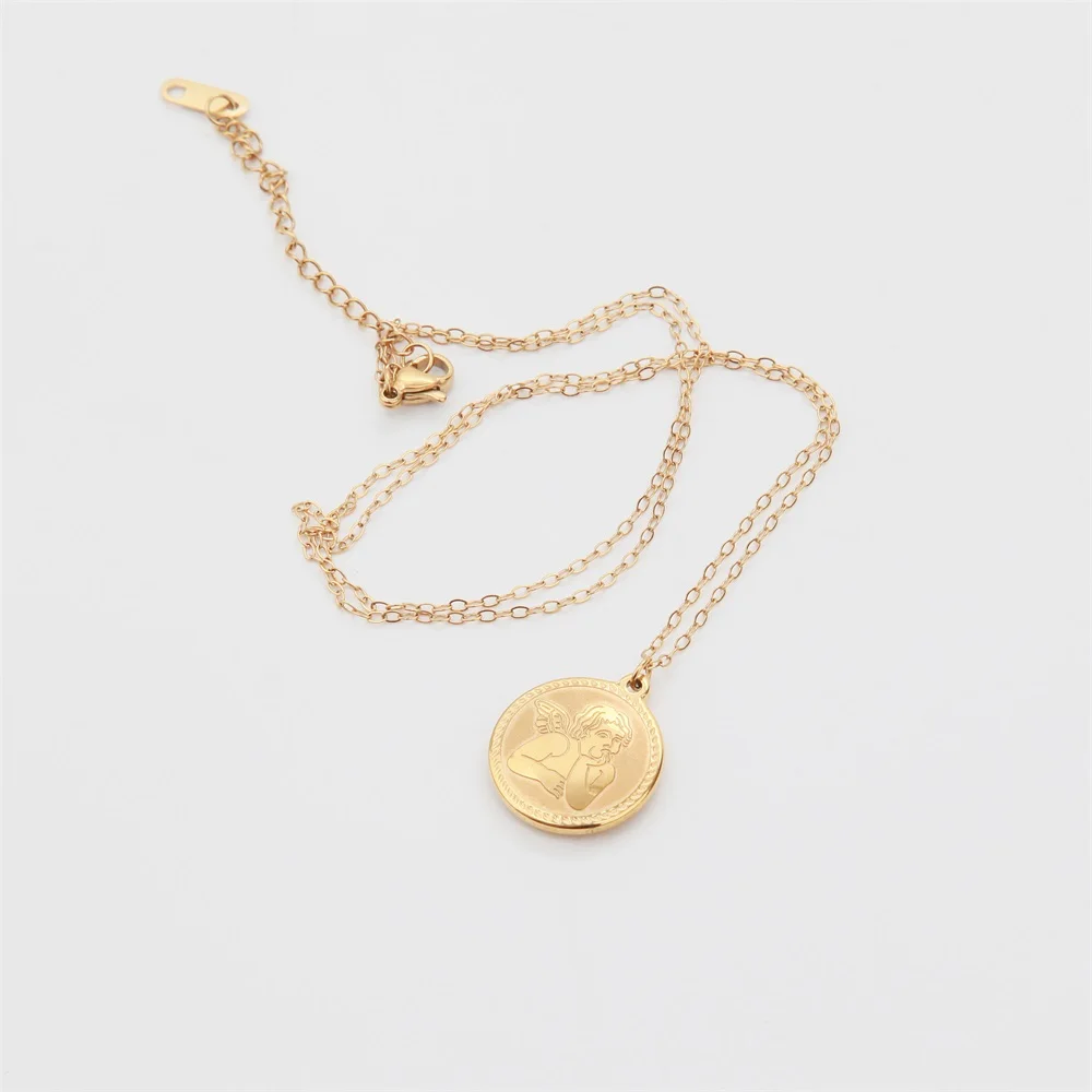 Maxery new arrivals disc necklace 18K gold coin customized engraved birth flower necklace for women