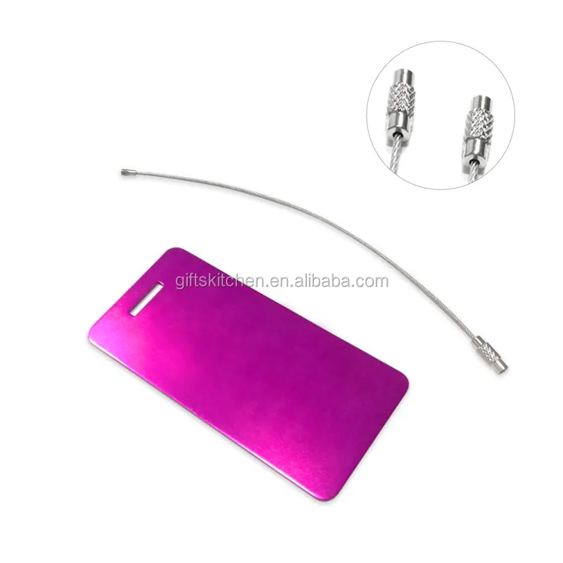 Wholesale Custom Travel Airplane Anodized Blank Matt Metal Aluminium Airline Luggage Tag with Steel Wire Or Leather Strap