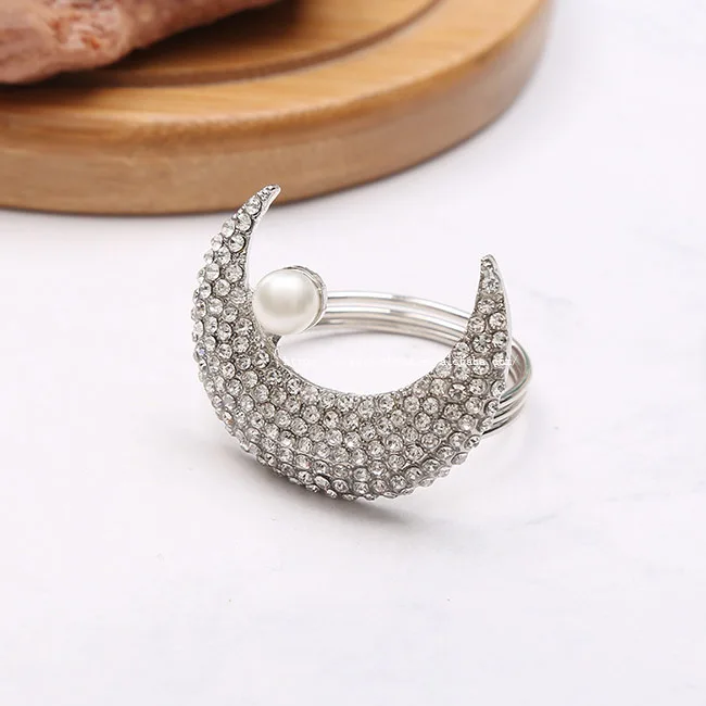 2022 New Design Moon & Star Sparkle Crystal Rhinestone Diamond Napkin Ring for Wedding