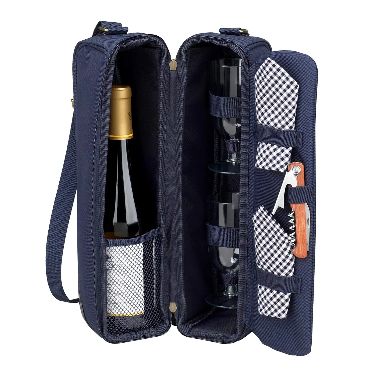 Custom Portable Single Bottle Wine Tote Cooler Bag with Shoulder Strap Insulated Padded Thermal Wine Carrier Bag