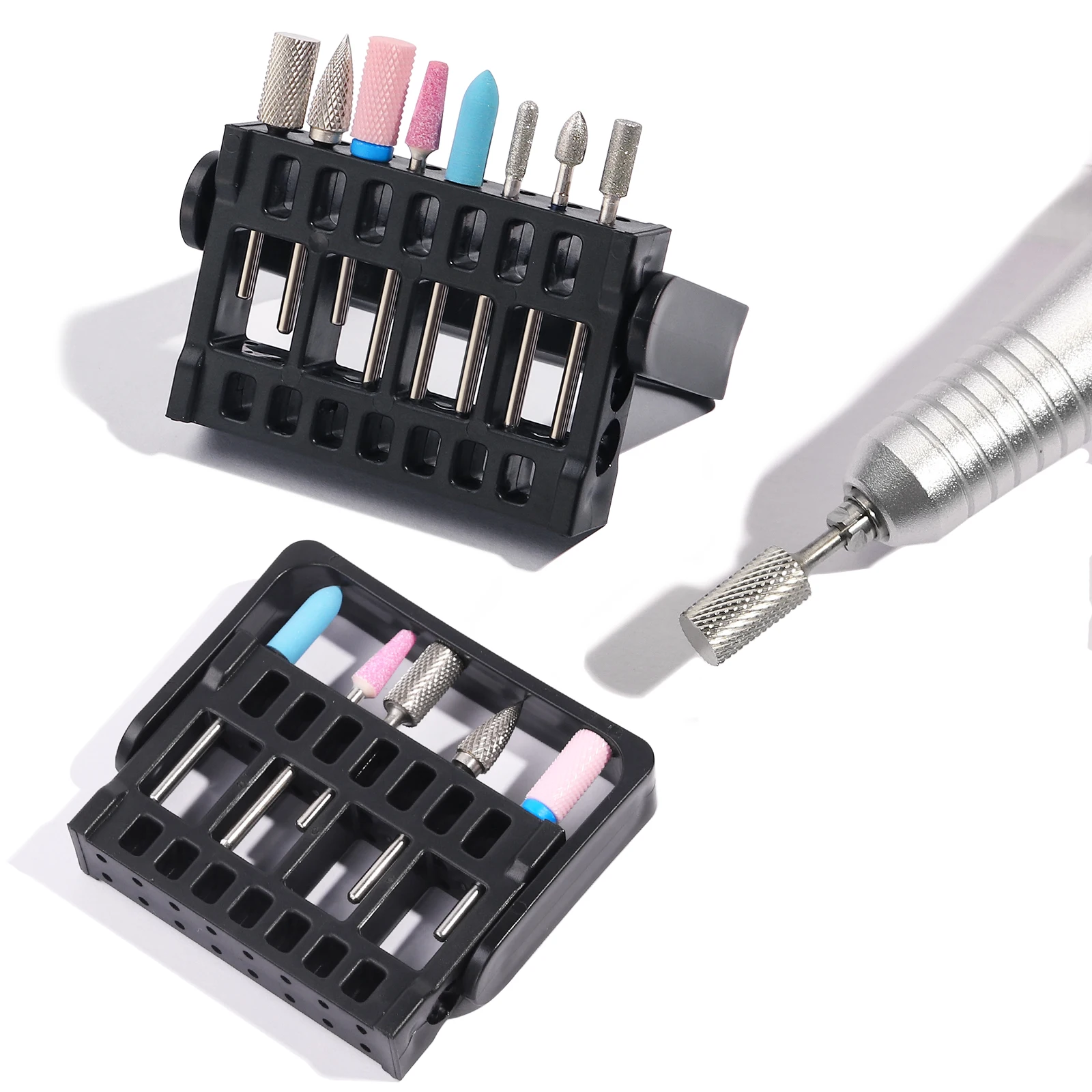 16 Holes Manicure Sanding Head Display Rack Grinding Head Rack Storage Box Fold Portable Manicure Tools Polish Head Table Holder