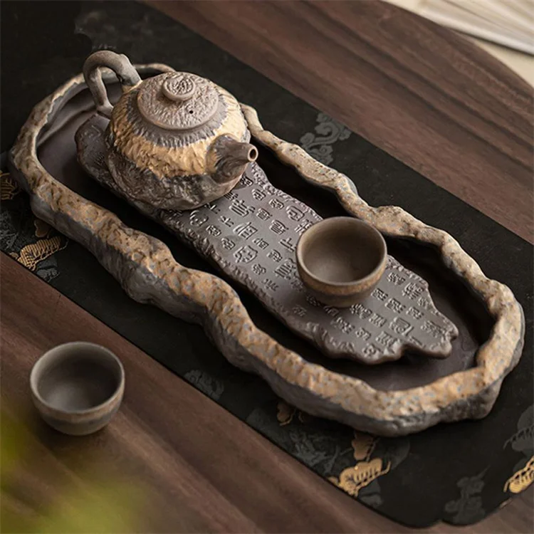Harmony High Quality Wholesale Coarse Pottery Gilded Teapot With Tray Household Vintage Tea Set Pot Tray Tea Sets