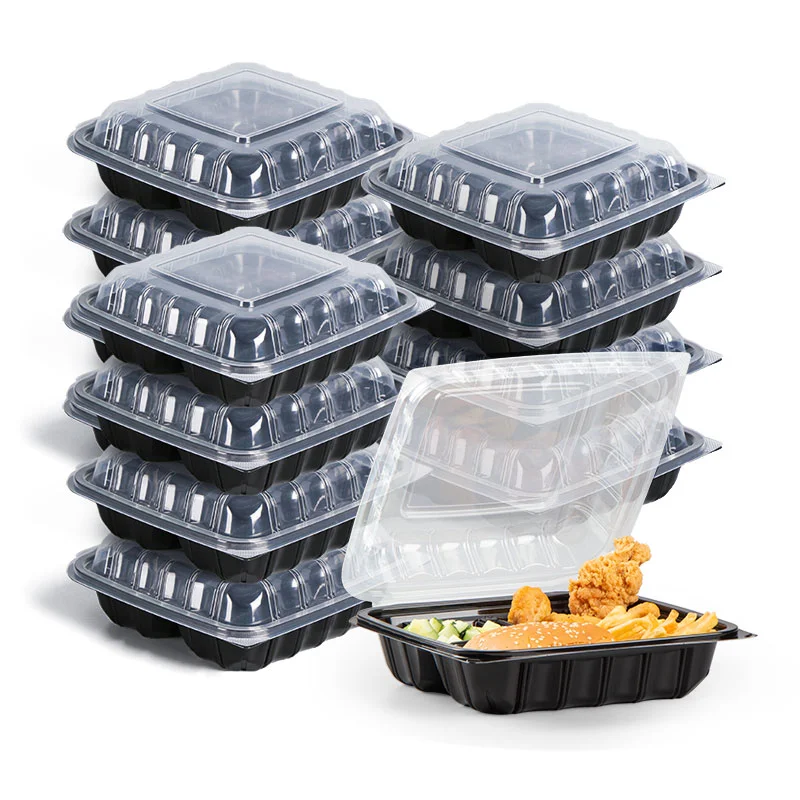 Meal Prep Containers Single Compartment Big Capacity Plastic Food Storage Containers With Clear Lids Black Base Food Container