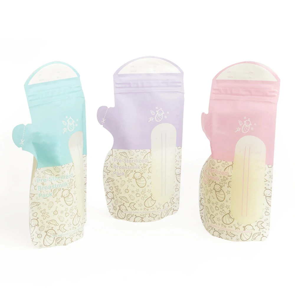 Plastic Poly Standing Up Zipper Pouch with Easy Pour Spout Packaging Breast milk Storage Bag for Breastfeeding