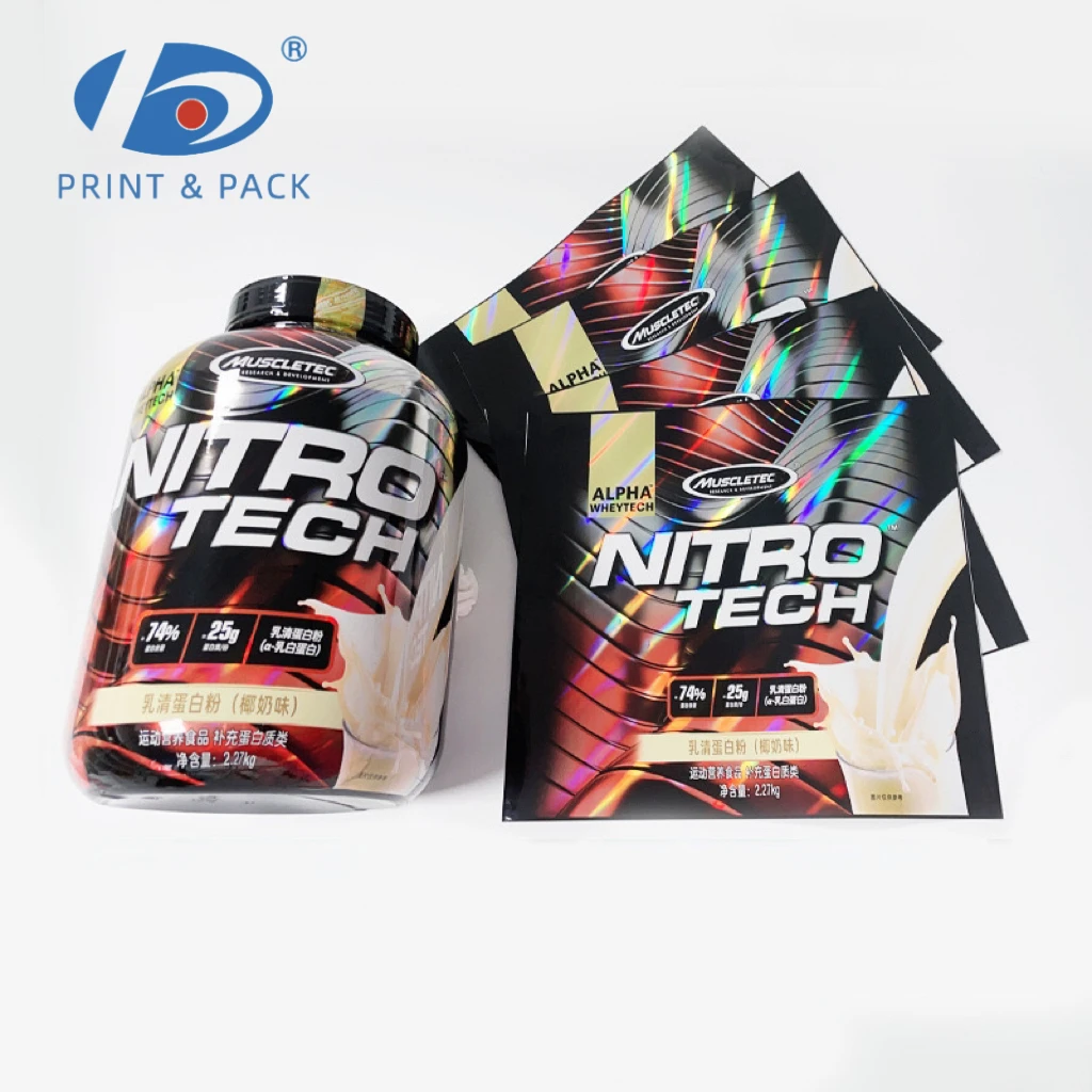 Customized Hologram Laser Heat Shrink PET Labels Roll Film Sleeves Wrap Band Seal Powder Energy Drink Bottles Package