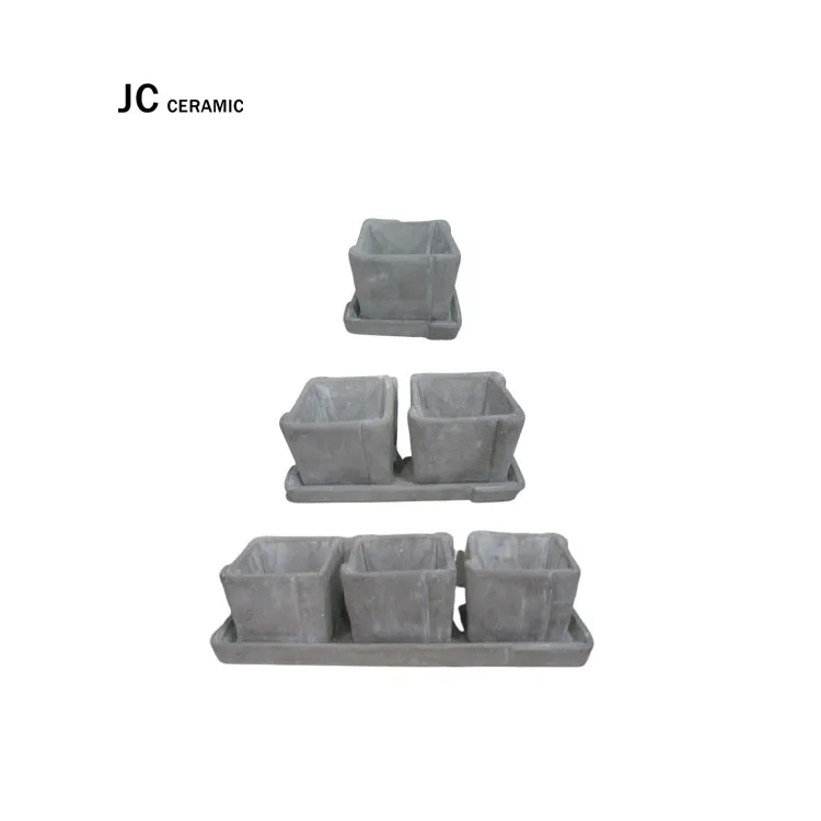 
JC Cement Square Bonsai Pots Concrete Flower Pots Cup and Saucer Planters for Home and Garden Decoration Custom Color 