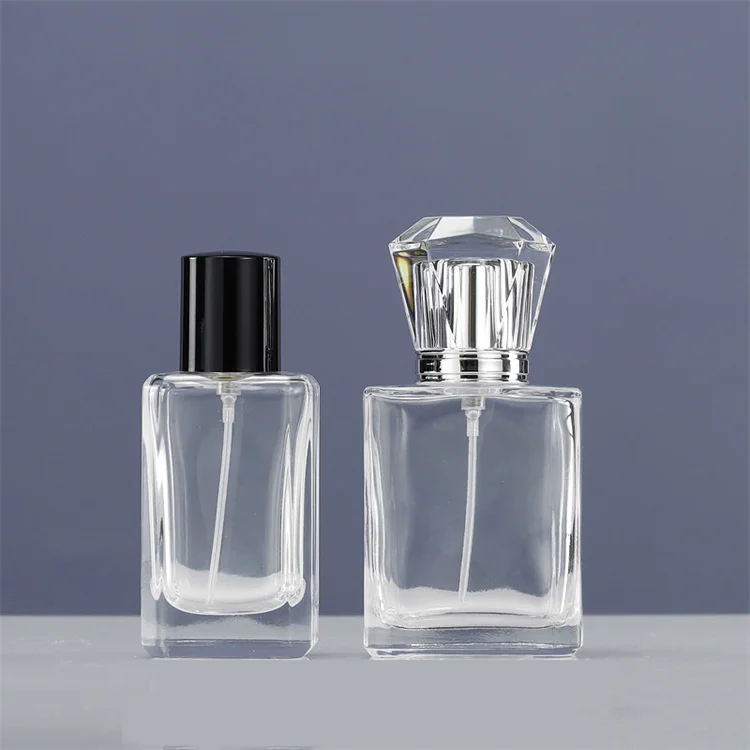 wholesale 50 ml empty clear square glass perfume 50ml bottle with crystal gemstone cap