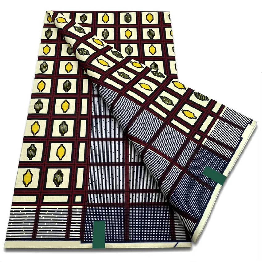 Vintage Square pattern Cotton African Printed Wax Print Fabric 6 Yards