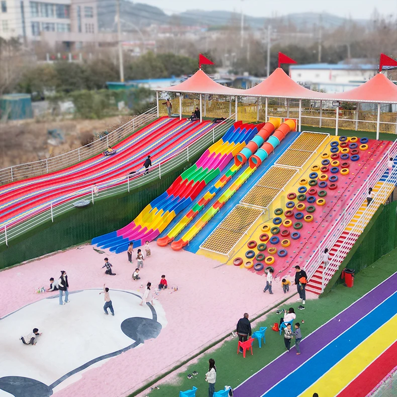 Outdoor Playground Amusement Park Rides Plastic Rainbow Slide Climbing Combination for Kids