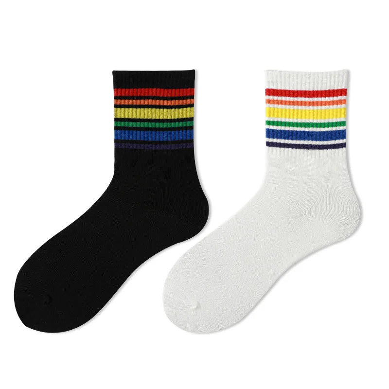 Custom cotton rainbow socks calcetins adult pride socks for men and women