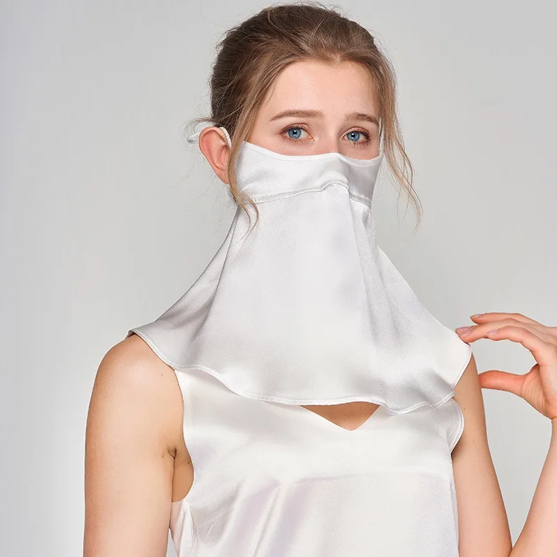 Mulberry silk anti UV face cover summer riding neck care face scarf veil