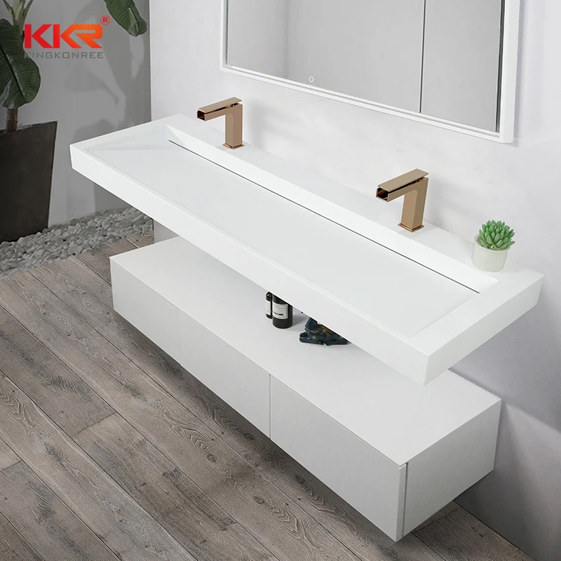 artificial stone handmade bathroom sinks with two faucets bathroom wall hung cabinet wash basin commercial double sinks