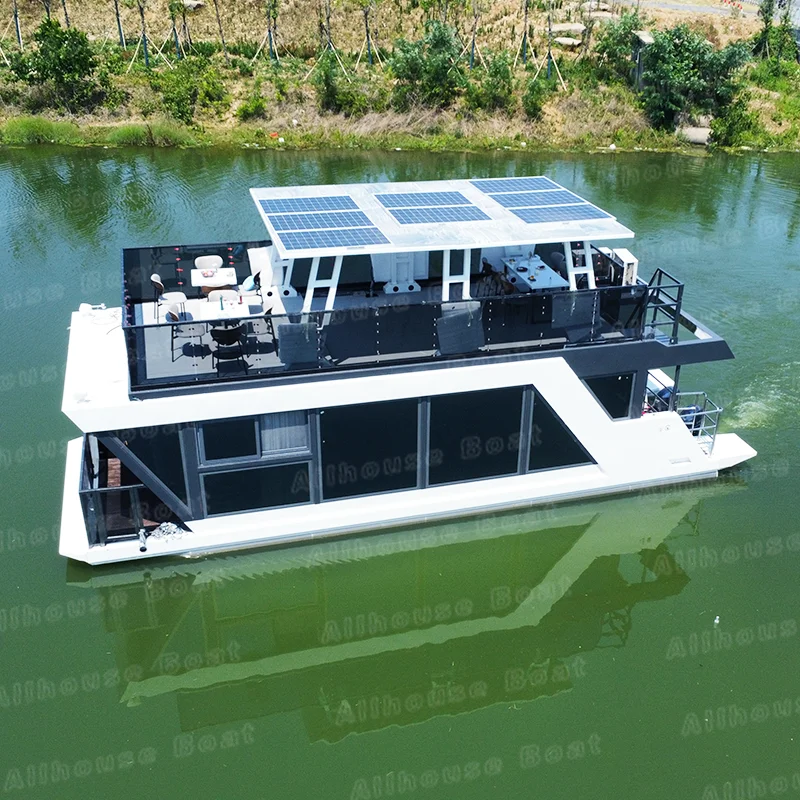 Water House Houseboat Aluminum Boat 11.5m Pontoon House Floating Houseboat For Home With Bathroom and Kitchen