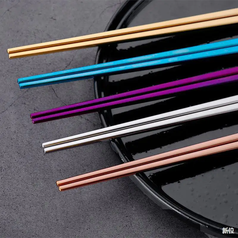 Custom stainless steel Square chopsticks korean colorful titanium chopsticks for wedding gift 23cm metal Traditional chopsticks