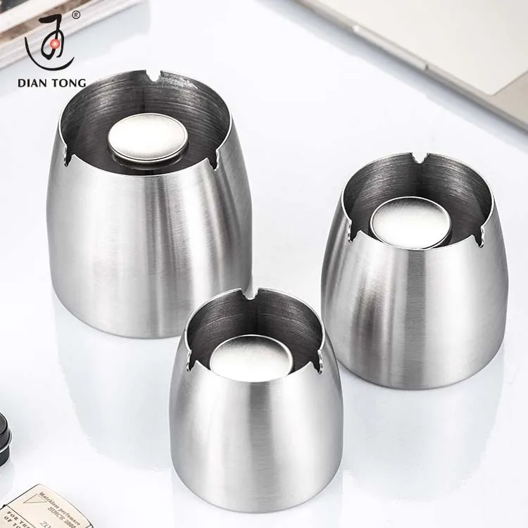 High Quality Cigarette Smoke Shop Hotel Restaurant Portable Ashtray Custom Logo Brand Ash Tray Tapered Stainless Steel Ashtray