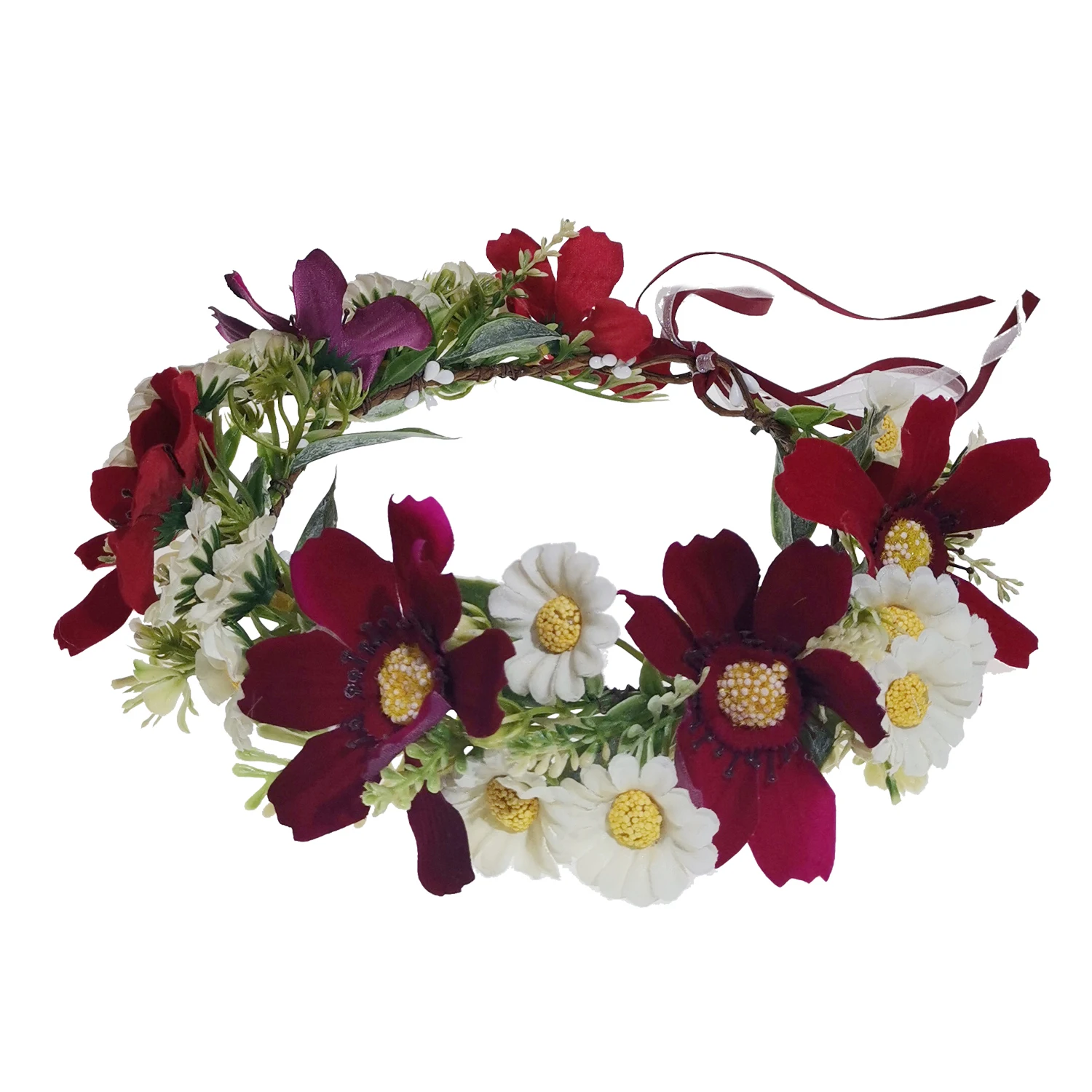 Artificial Rambutan Crown Bugundy Floral Festival Greenery Hair Crown Flower Headband Bridal Hair Ornaments Rose Floral Hairband