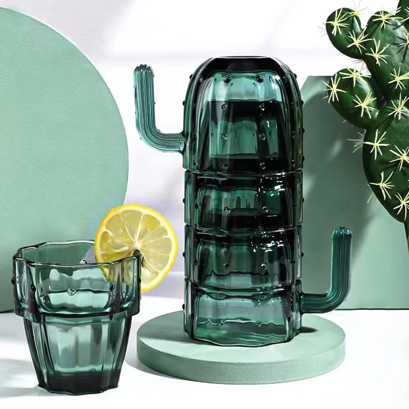 ins colorful creative simple cactus stackable high temperature resistant glass 6-piece coffee milk breakfast cup