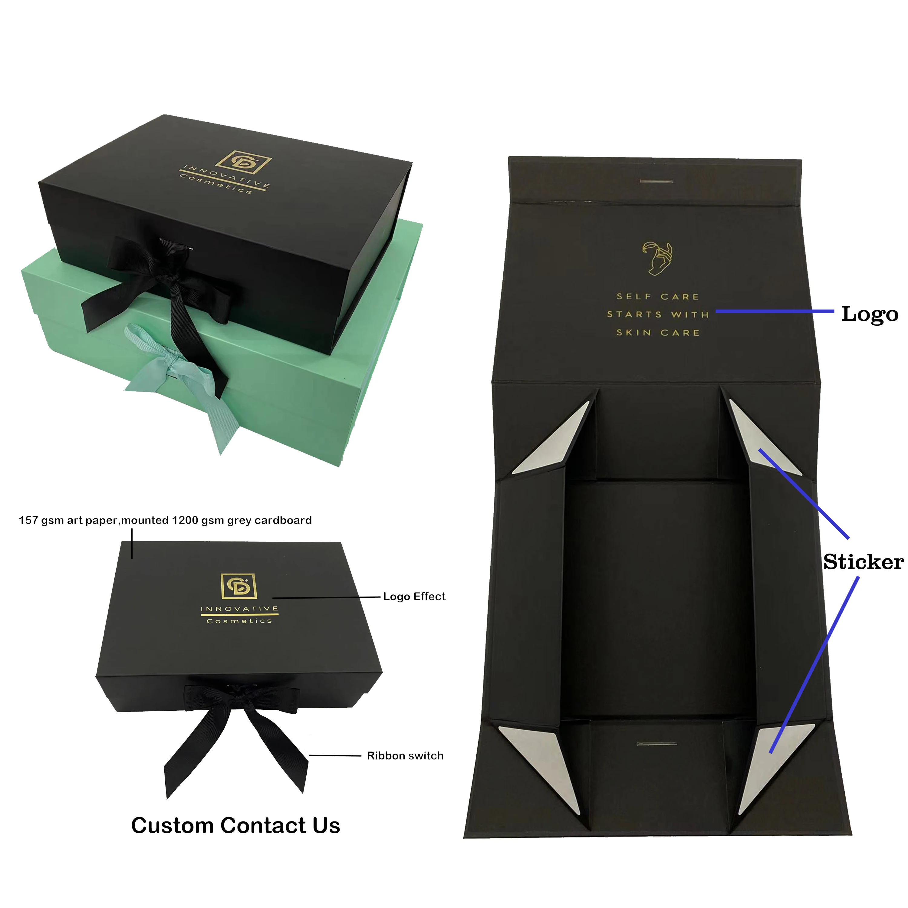 Custom Gift Box Magnet Clamshell One-Piece Folding Gift Paper Boxes For Cosmetic Packaging