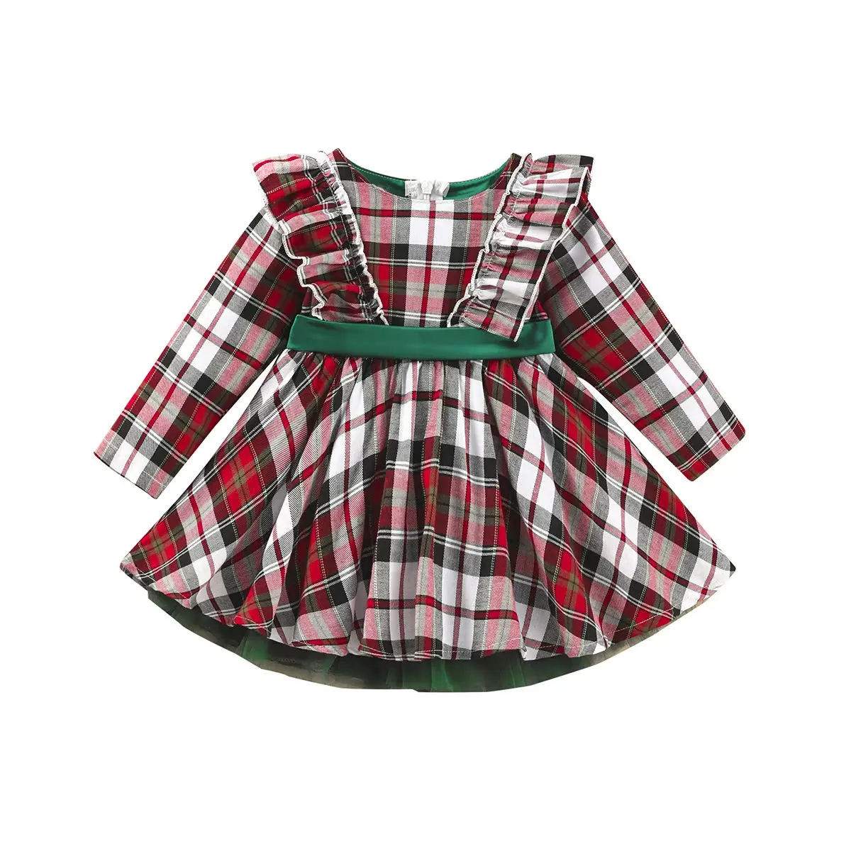 Newest red black plaid beautiful smocked Christmas dress for kids girl