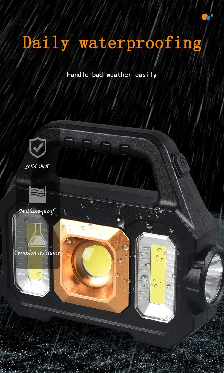 Solar Rechargeable LED Flashlight COB Zoomable Waterproof Tactical Torch Lamp Bulbs Can Charge Mobile Phone Camping Flashlight