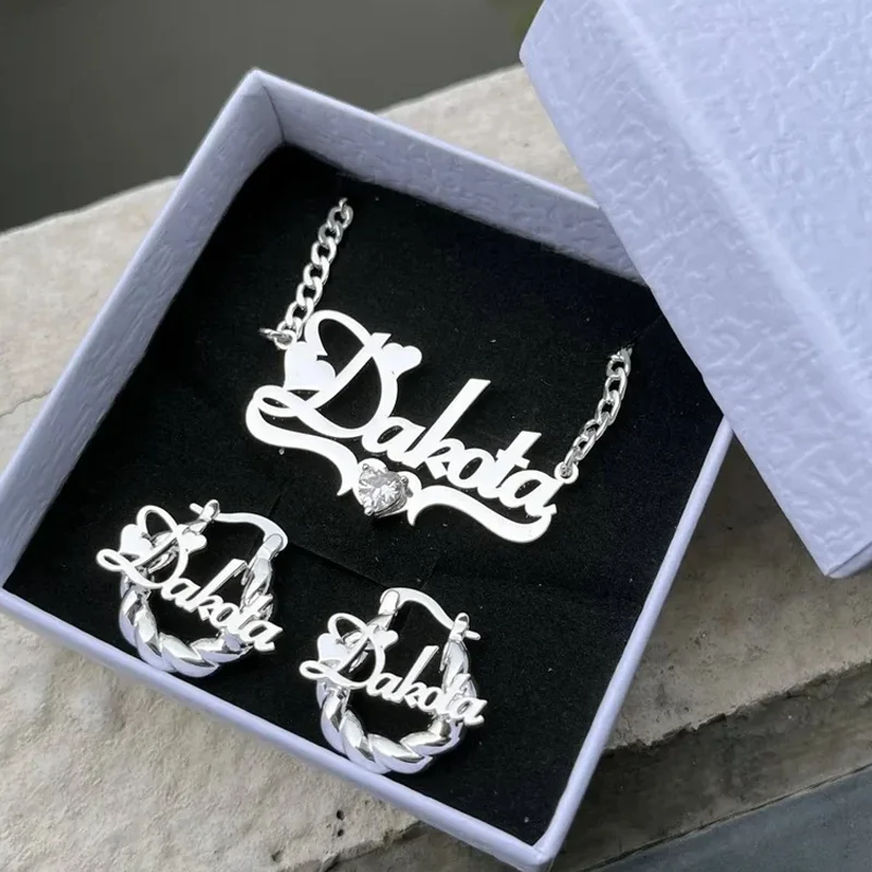 Mini Baby  Hoop Earring Cute Kids Name Necklace And  Rope Earring Gold Stainless Steel Copper Trendy Geometric Customized Color