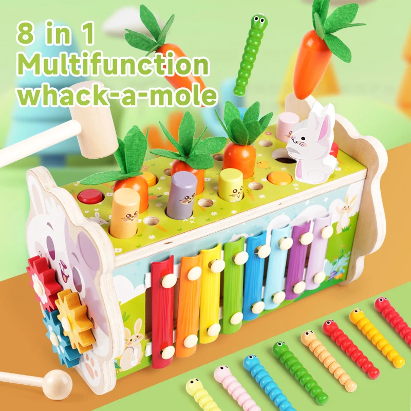 NEW 8 in 1 Whack-a-mole Montessori Baby Musical Pounding Hamster Toy Xylophone Fishing Magnet Game Montessori Early Education