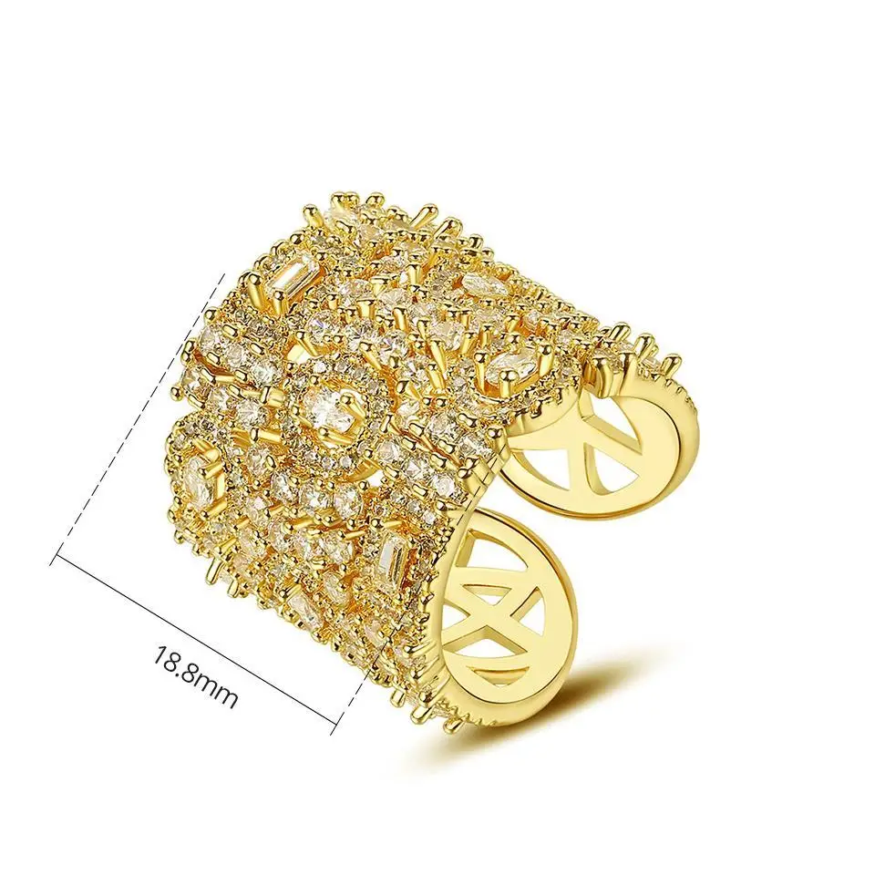 Fashionable Most Popular 18K Brass Elegant Engagement Platinum Plated Boho Style Zircon Ring Hollow Geometric Open Pattern Ring