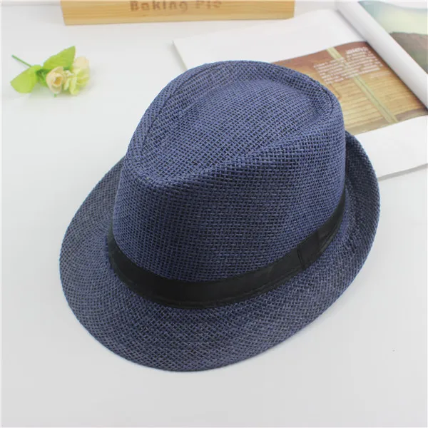 
Summer British roll brim straw kids boy women men travel shade beach jazz straw hat cap 