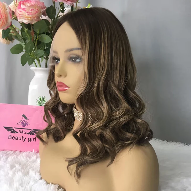 Guangzhou hot sale remy human hair double draw dark root dark blond with highlights lace front wigs for white women