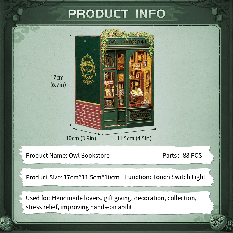 CuteBee New Style Mini Dollhouse Owl bookstore 3D Wooden Puzzle Use as Gifts Book Nook Kit Use as Gifts