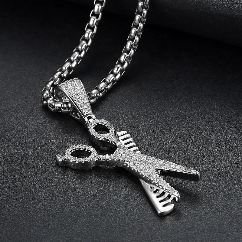 Оптовая продажа высококачественные латунные подвески-гребень для ножниц с покрытием под серебро и золото изготовленные на заказ парикмахерские подвески хип-хопа ювелирные изделия